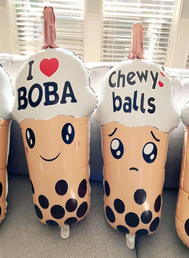 Atpata Funky Boba Bubble Tea Balloons - 2Pcs Foil Bubble Tea Balloons for Bubble Tea Party Decorations, Pearl Milk Tea Happy Birthday Balloons, Tea Party Table Decor, I Love Boba Party Supplies - Image 3